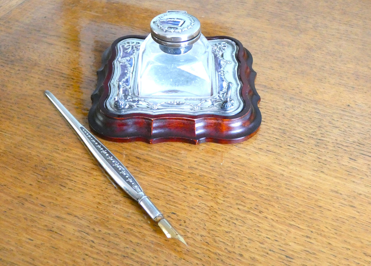 Sold at Auction: English Sterling Silver Dip Pen and Inkwell