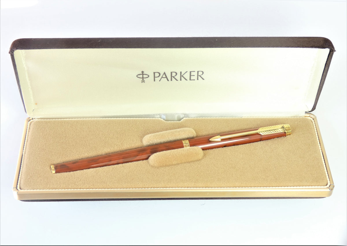 Stylo Roller Parker 180 Laque Jasper Red & Plaqué Or 18 Carats - Modèle Rare Et Splendide