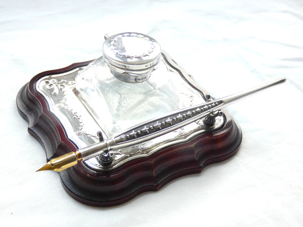 Sterling Silver Inkstand and Dip Pen