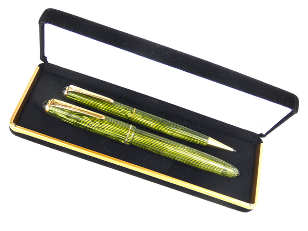 Onoto 22 Fountain Pen/Pencil Set. Striated Green