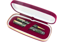 Burnham Fountain Pen/Pencil Set in Marbled Green