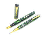 Burnham Fountain Pen/Pencil Set in Marbled Green