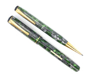 Burnham Fountain Pen/Pencil Set in Marbled Green